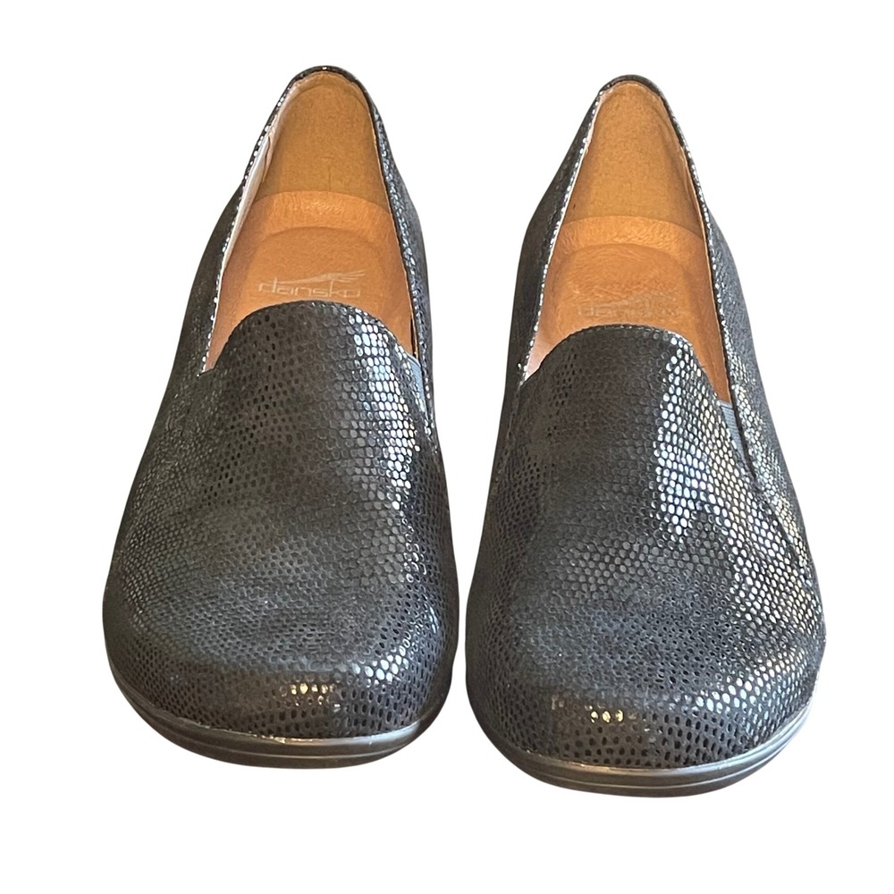 Dansko Fawna Black Textured Snakeskin Leather Slip On Loafers Wedge US 10.5‎